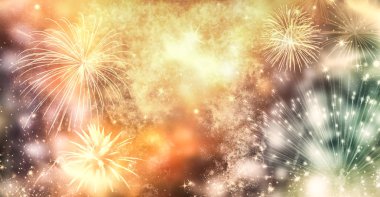 Yeni yılda havai fişekler ve kopyalama alanı - soyut tatil arkaplanı