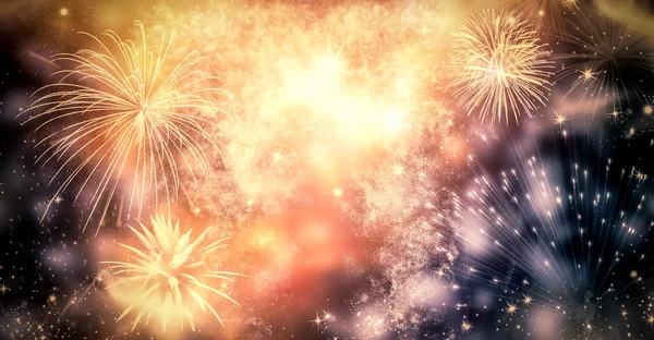Πυροτεχνήματα Στο Νέο Έτος Και Αντιγραφή Χώρου Αφηρημένο Φόντο Διακοπών — Φωτογραφία Αρχείου