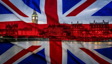 Brexit kavramı - bayraklar ve Londra çift pozlama