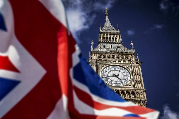 Brexit Kavramı Bayrak Big Ben Ile Westminster Sarayı Çift Pozlama — Stok fotoğraf