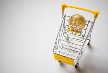 Alışveriş arabasındaki bitcoin - kripto para birimi konsepti