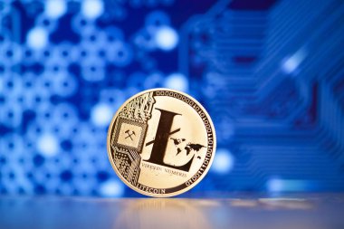 Mavi grafikteki litekoin arka plan kripto para birimi kavramı