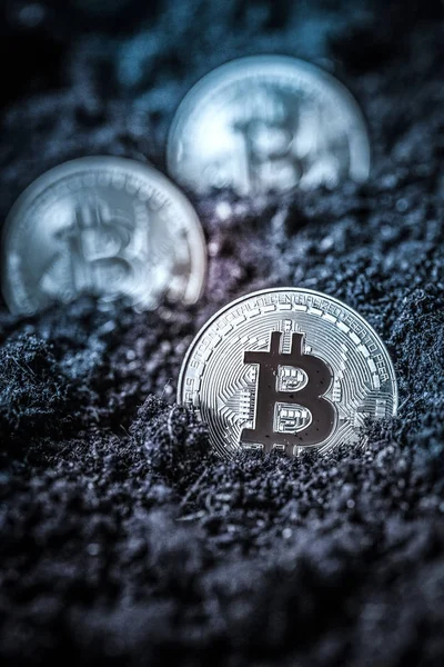 Bitcoin Землі Концепція Видобутку Криптовалюти — стокове фото