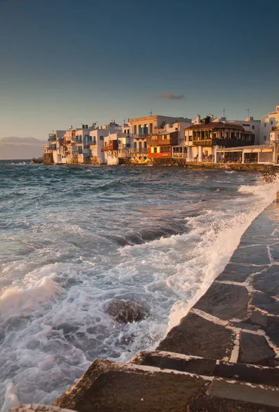 Poco Veneno Atardecer Mykonos Grecia Destiación Viajes Lujo Islas Griegas —  Fotos de Stock