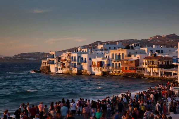 Poco Veneno Atardecer Mykonos Grecia Destiación Viajes Lujo Islas Griegas — Foto de Stock