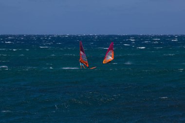 Mavi dalgalarda sörf yapan uçurtma