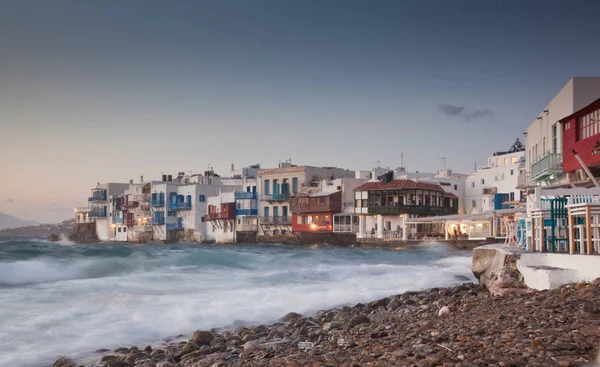 Günbatımında Küçük Venedik Mykonos Yunanistan Lüks Seyahat Sefaleti Yunan Adaları — Stok fotoğraf