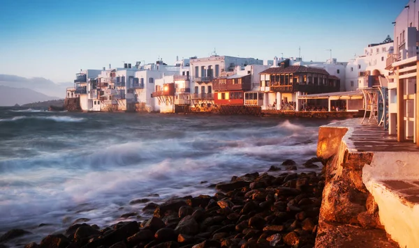 Poco Veneno Atardecer Mykonos Grecia Destiación Viajes Lujo Islas Griegas —  Fotos de Stock