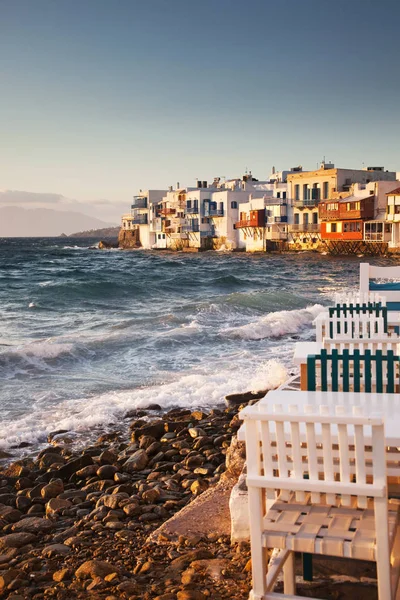 Poco Veneno Atardecer Mykonos Grecia Destiación Viajes Lujo Islas Griegas —  Fotos de Stock