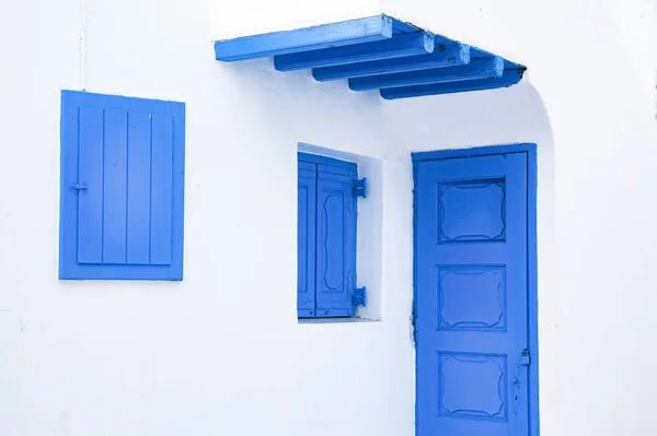 Traditional Narrow Street Mykonos Blue Doors White Walls — Stock Photo, Image