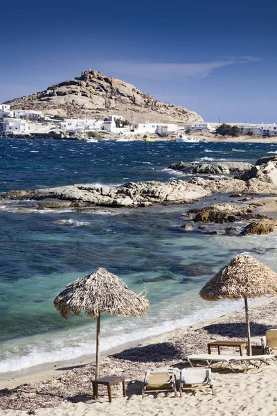 Mykonos Yunanistan Daki Güzel Plaj — Stok fotoğraf