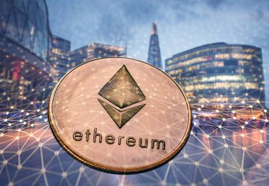 gökdelenlere karşı ethereum - gelecekçi akıllı şehir - kripto para birimi kavramı
