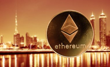gökdelenlere karşı ethereum - gelecekçi akıllı şehir - kripto para birimi kavramı