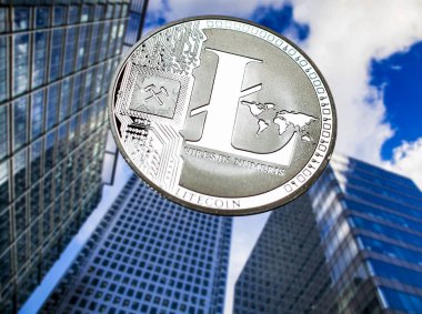 litecoin gökdelenler - fütürist akıllı şehir - kripto para birimi konsepti