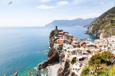 Vernazza 'nın hava manzarası, Cinque Terre, İtalya