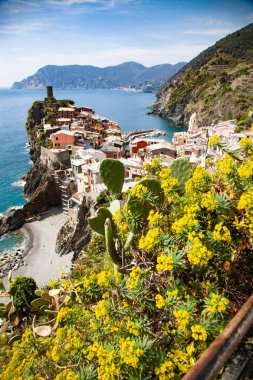 Vernazza 'nın hava manzarası, Cinque Terre, İtalya