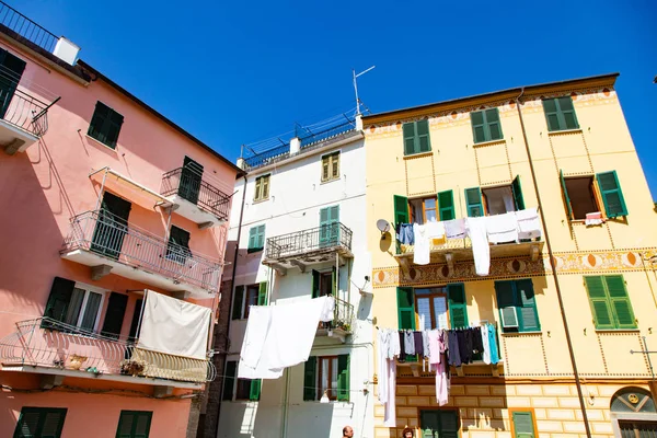 Vista Para Casas Coloridas Longo Costa Área Cinque Terre Riomaggiore — Fotografia de Stock