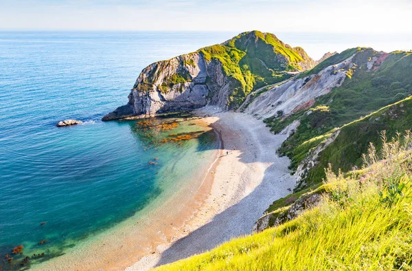 Flygfoto Över Jurassic Coast Dorset Storbritannien Brittiska Sommaren Semestermål — Stockfoto