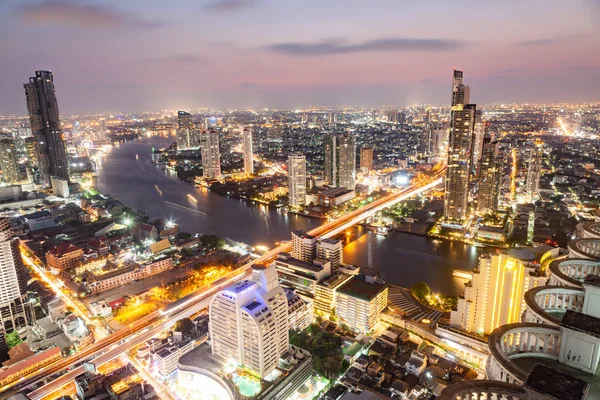 Aerial night view of Bangkok City skyscrapers Thailand — Stock Photo, Image