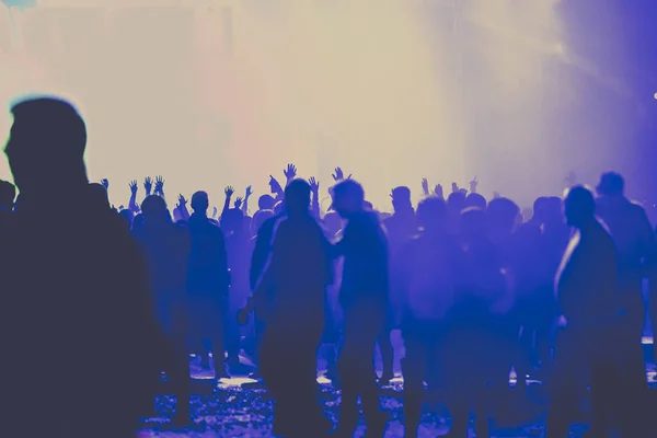 Приветственная толпа с поднятыми руками на концерте - музыкальный фестиваль — стоковое фото