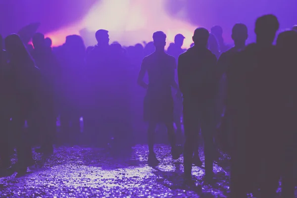 Cheering crowd with raised hands at concert - music festival — Stock Photo, Image