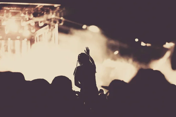 Animando a la multitud con las manos levantadas en concierto - festival de música —  Fotos de Stock