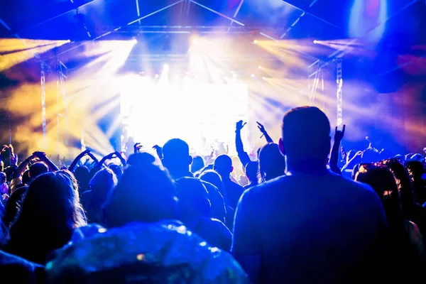 Animando a la multitud con las manos levantadas en concierto - festival de música — Foto de Stock