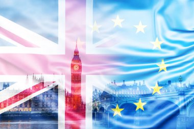 brexit kavramı - İngiltere'de simge ve bayrak çift pozlama