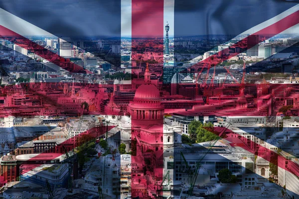 Conceito brexit - dupla exposição dos marcos e da bandeira do Reino Unido — Fotografia de Stock