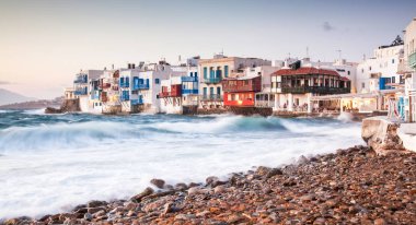 gün batımında küçük venedik, mikonos, Yunanistan - lüks seyahat destiat