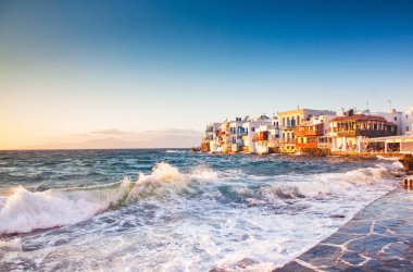 gün batımında küçük venedik, mikonos, Yunanistan - lüks seyahat destiat