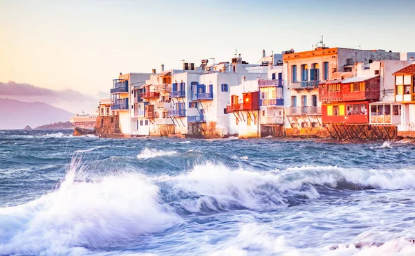 Pouco venice no por do sol, mykonos, Greece - luxo viagem destiat — Fotografia de Stock