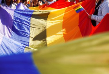 Bir geçit ellerini kaldırdı ve Lgbt bayrağı ile gurur toplum 