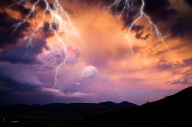 lightning on dark stormy sky - summer storm - bad weather foreca clipart