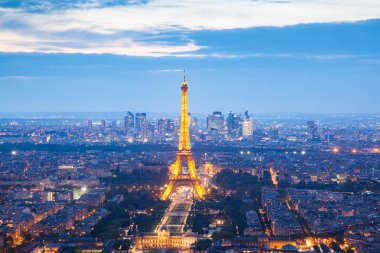 Paris, Fransa - 6 Mayıs 2018: Eyfel kulesi ve Par'ın havadan görünümü