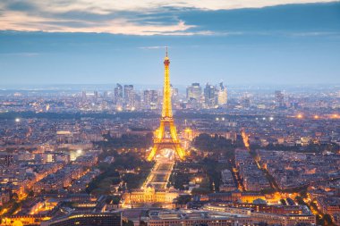 Paris, Fransa - 6 Mayıs 2018: Eyfel kulesi ve Par'ın havadan görünümü