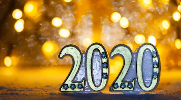 2020 dan latar belakang lampu meriah Tahun Baru — Stok Foto