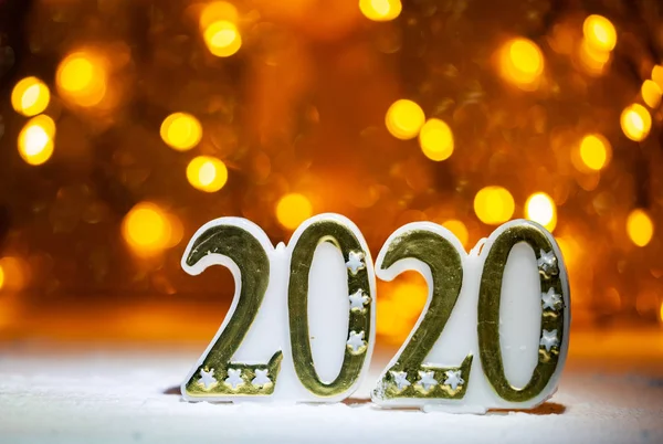 2020 and festive lights background - New Year — Stock Photo, Image