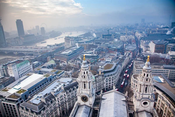 Rooftop view over London on a foggy day from St Paul's cathedral — Stock Photo, Image