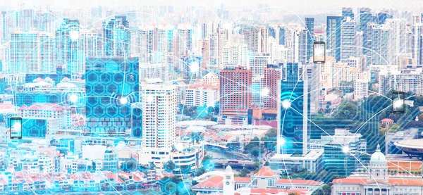 Ciudad inteligente y líneas de conexión. Concepto de Internet de busi global — Foto de Stock