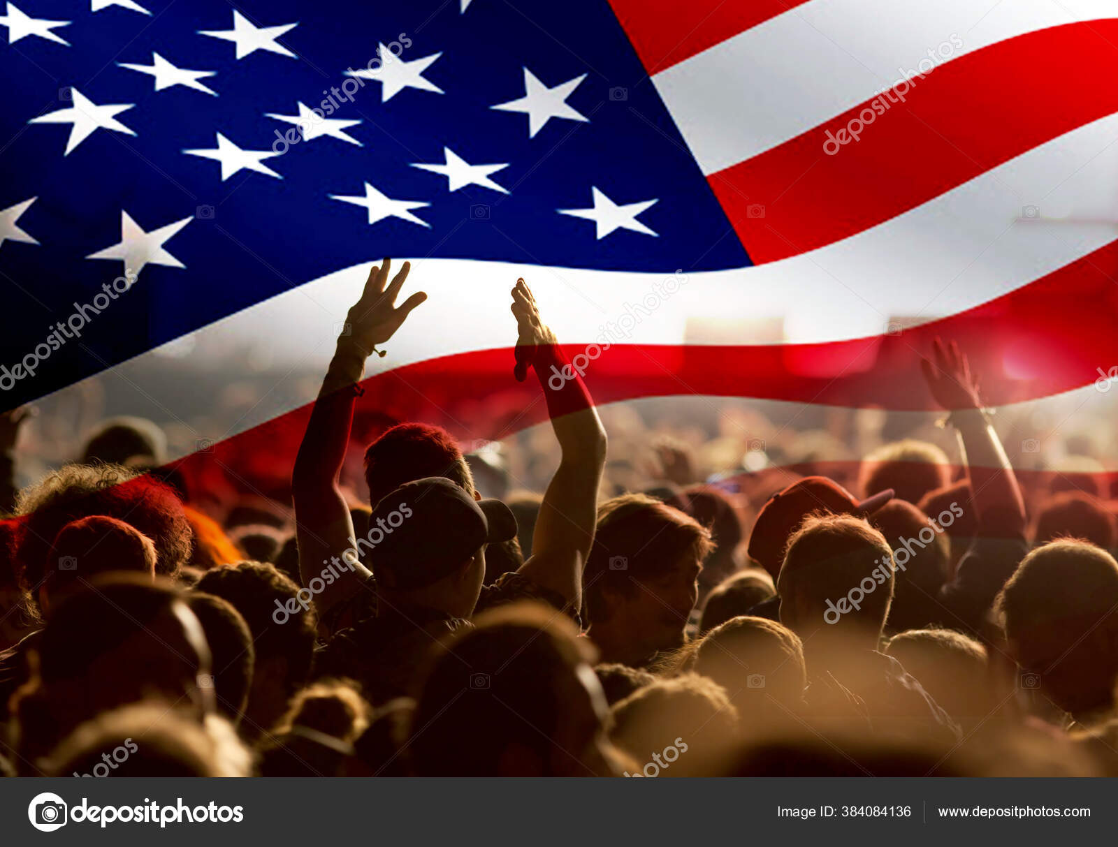 Crowd Celebrating Independence Day United States America Usa Flag