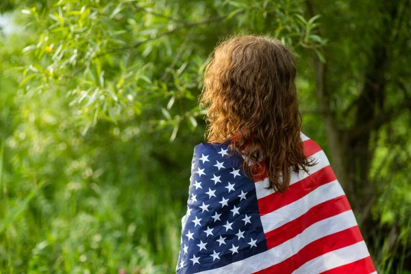 Femme Tenant Drapeau Américain Jour Indépendance — Photo