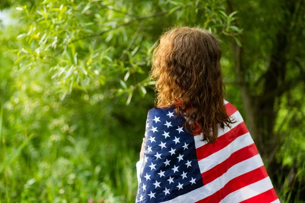 Femme Tenant Drapeau Américain Jour Indépendance — Photo