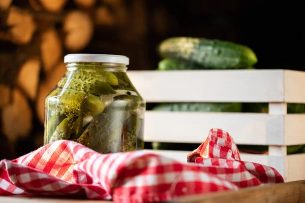 Pepinos Conservados Escabeche Comida Orgânica Inverno — Fotografia de Stock