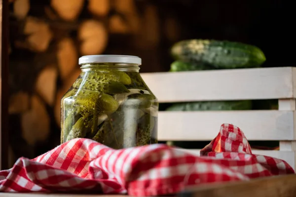 Pepinos Conservados Escabeche Comida Orgânica Inverno — Fotografia de Stock