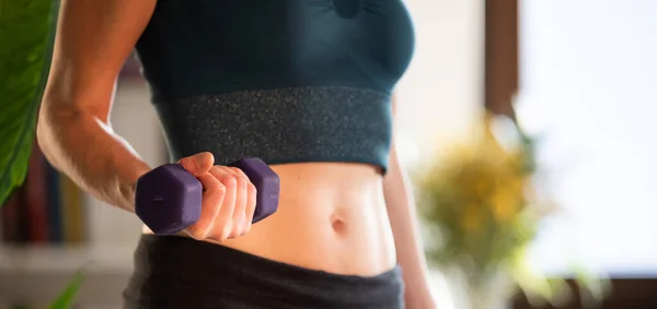 Woman Dumbbell Doing Exercise Home — Stock Photo, Image