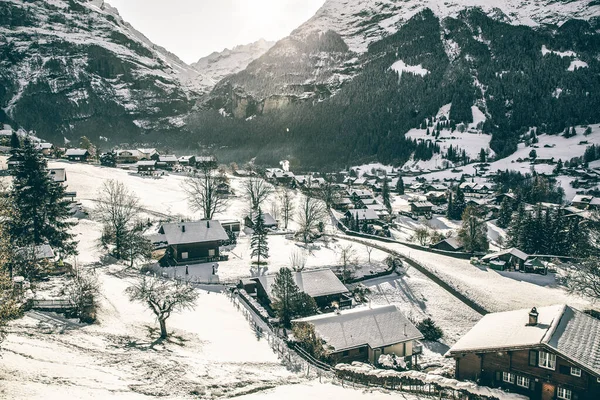 Tolles Touristisches Alpendorf Winter Grindelwald Schweiz Europa — Stockfoto