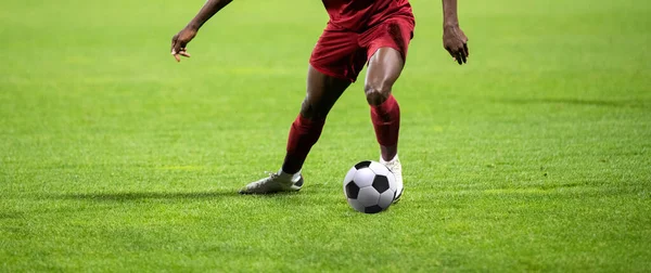 Soccer Game Background Player Kicking Football — Stock Photo, Image