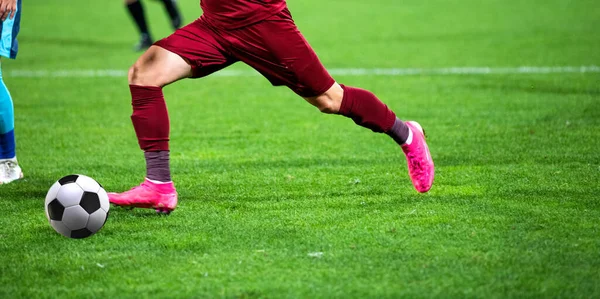 Soccer Game Background Player Kicking Football — Stock Photo, Image