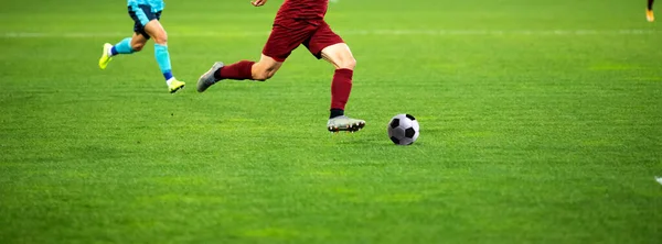 Banner Soccer Game Players Fighting Football — Stock Photo, Image